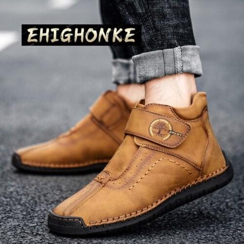 New Mens Boots Plush Warm Fur Snow Boots High Quality Handmade Winter Ankle Boots Comfortable Casual Shoes Large Size 38-48 y87