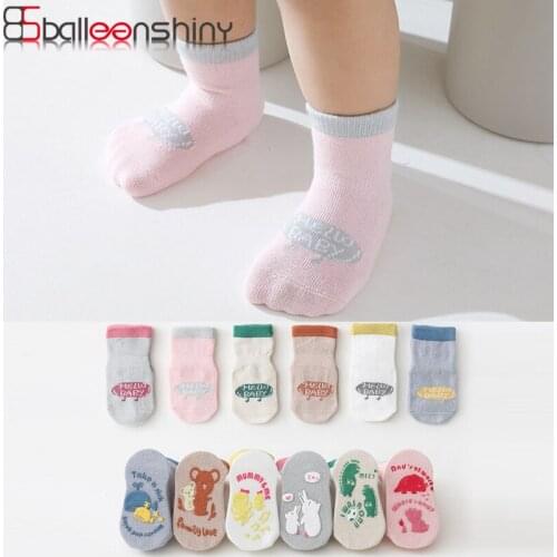 Balleenshiny Cotton Children Anti-slip Boat Socks for Boy Girl Floor Socks Kid Sock With Rubber Grips Infant Toddler Accessories
