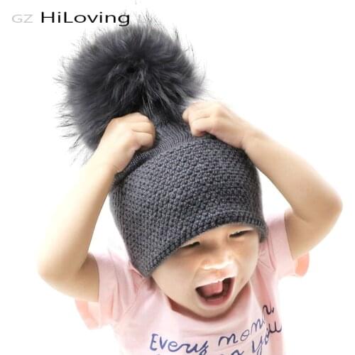 GZHilovingL 2017 New Kids Boys Girls Winter Warm Hats Caps Childen Soft Rabbit Wool Thick Knitted Skullies Beanie Fur Pompom Hat
