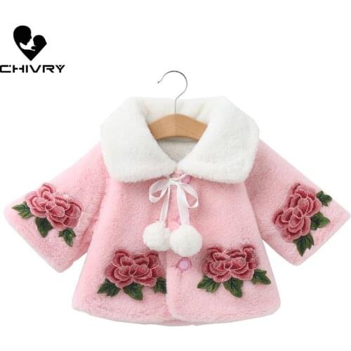New 2020 Baby Girls Autumn Winter Woolen Cape Coat Fashion Turn-down Collar Vintage Rose Thicken Jackets Outerwear Clothing