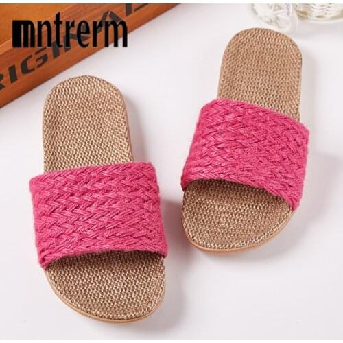 Mntrerm 2020 New Linen Slippers Summer Indoor Breathable Couple Flats Slippers Cotton And Linen Women Thick Floor Home Shoes