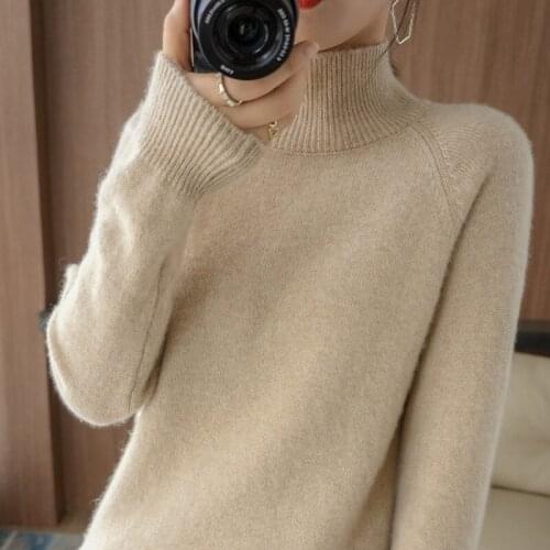 21 Autumn and Winter New Cashmere Sweater Women half high Neck Pullover long sleeve bottoming Sweater short loose warm thick Woo