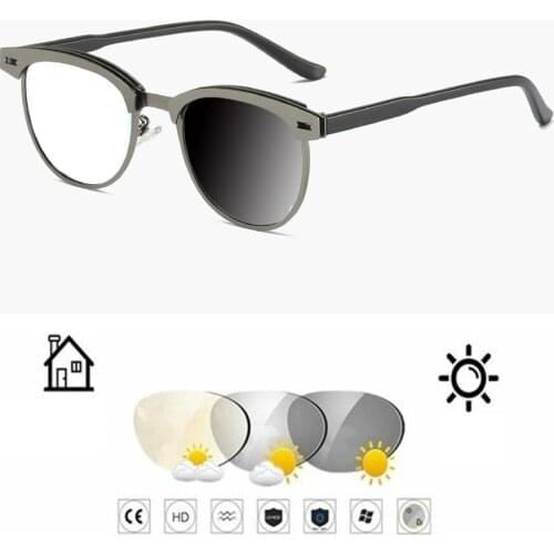 Al-mg Alloy Retro Round Ultralight Photochromic Grey Reading Glasses +0.75 +1 +1.25 +1.5 +1.75 +2 +2.25 +2.5 +2.75 To +4