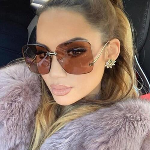 Sunglasses woman Oversized Rimless brown feminine glasses Brand Gradient Lens Fashion Sunglasses Women fashionable oculos 2019