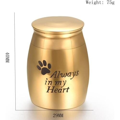Dog/ Cat Paw Printed "Always in my Heart" Memorial Urn Ashes Container Stainless Steel Cremation Jewelry for Pet/ Animal Unisex