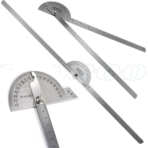 180 Degree 200 /250mm Stainless Steel Adjustable Double-arm Angle Ruler with Round Head Rotary Protractor Tool for Measurement