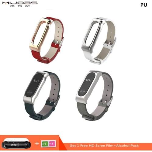 Mijobs PU Leather Strap for Xiaomi Mi Band 2 Strap for Mi Band 2 Smart Watch Bracelet Screwless Wrist Bracelet for Miband 2 Band