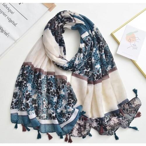 2021 Fashion Newest Floral Pattern Cotton Tassel Scarf Shawls Wraps Hijabs 10pcs/lot