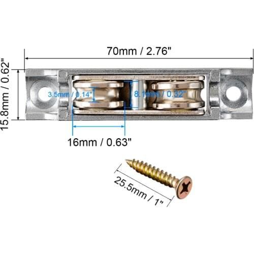 Uxcell Zinc Alloy Shell Bearing Steel Wheel Electroplating Finish 16mm U Groove Double Wheel Pulley for Sliding Door Window