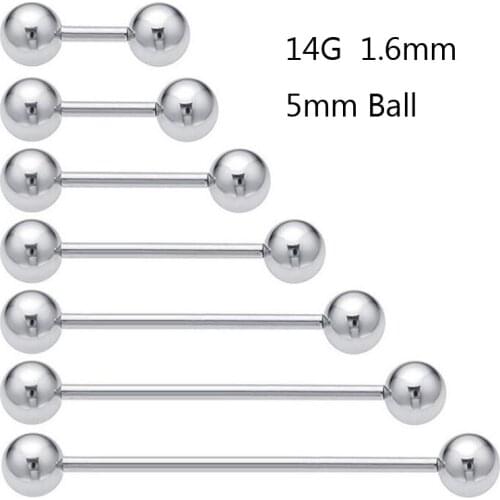 2 Pieces 14G 1.6mm Long Industrial Barbell ring Tongue Nipple Bar Tragus Helix Ear Piercing Stainless Steel Body Jewelry