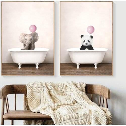 Elephant Tiger Panda Koala Zebra Bathtub Animal Wall Art Canvas Painting Nordic Posters And Prints Wall Pictures Kids Room Decor