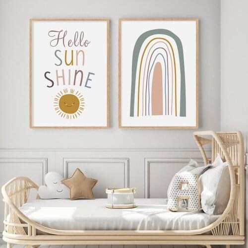 Modern Cartoon Rainbow Sunshine Canvas Painting Nursery Wall Art Prints Poster Pictures Kids Bedroom Home Interior Decoration