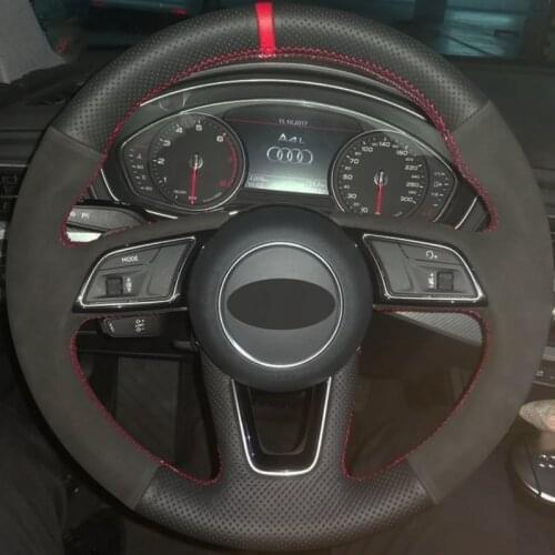 Car Steering Wheel Cover Hand-Stitched Black Genuine Leather Suede For Audi A3 2017-2019 A4 2017-2019 A5 2018-2019 S5 2018-2019