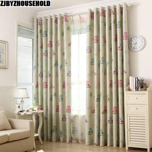 Custom Pastoral Curtains for Bedroom Children Baby Boys and Girls' Room Owl Pattern Curtain Shade Cartoon Custom Bay Window