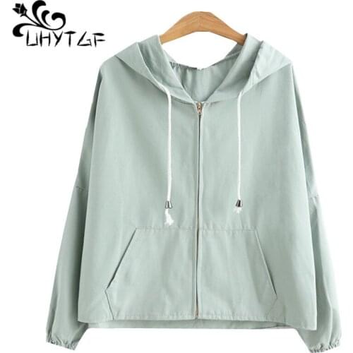 UHYTGF Female jackets Fashion small fresh and lovely student spring autumn jacket women Hooded short coat chamarras de mujer 171