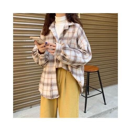 Lady New All-match Black Plaid Long-sleeved Shirt Spring Autumn Korean Casual Loose Female Plus Size M-5XL Mid-length Cardigan