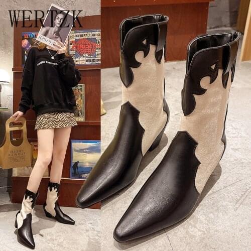 Female Autumn White Cowboy Vintage Western Ankle Short Cowgirl Boots Retro High top Shoes With Heel for Women Girl 2021 Cossacks