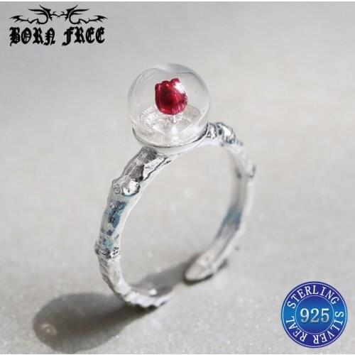 925 sterling silver rings for women glass ball rose ring flower finger anillos mujer bague wedding ring finger fashion jewelry