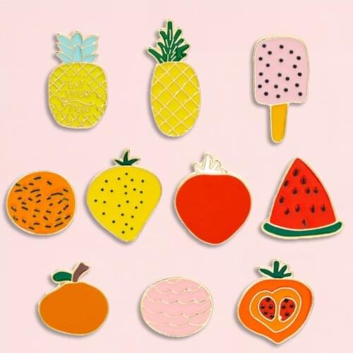 Fruit Collection Enamel Pins Pineapple Watermelon Strawberry Pear Orange Badge Brooches Delicious Fruit Jewelry gift for Friends