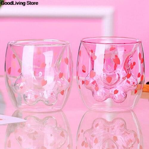 1PC Cat Claw/Paw Cup Double Glass Coffee Mug Cartoon Cute Cat Milk Juice Cup Cafe