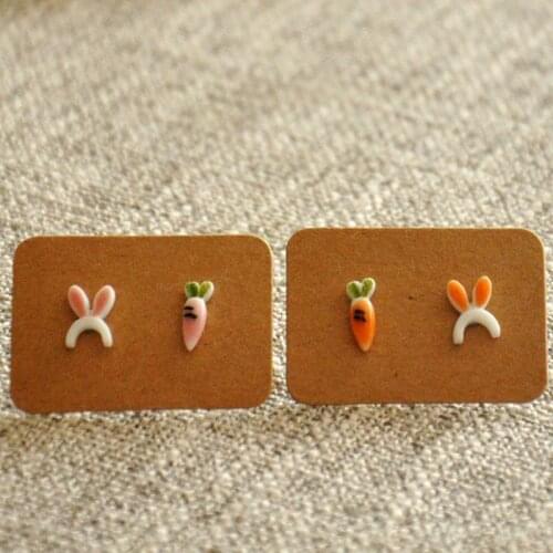 12 Pairs/Lot Fashion Stud Earrings For Women Cartoon Animals Earring Pink Rabbit Carrot Ear Jewelry Handmade Ceramic Accessory