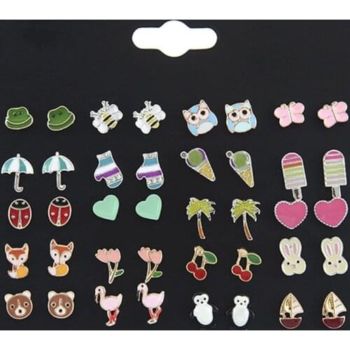 20 Pairs Cute Animal Fruit Fox Flamingo Stud Earrings Set For Kids Girls fashion Jewelry