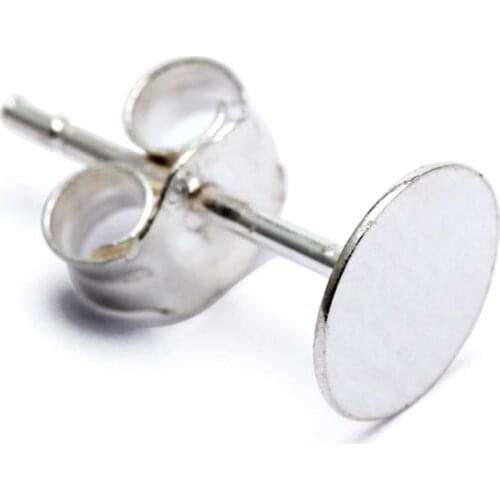 4pcs 925 Sterling Silver Earrings Settings 8mm Blank Round Base Cabochon Stud Ear Flat Base DIY Pure Silver Earrings Jewelry