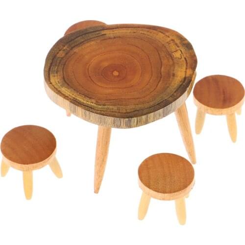 5PCS/1Set Wooden Table Chair Miniature Craft Dollhouse Landscape Furniture Toy Dining Room Kitchen Decor Children Gift