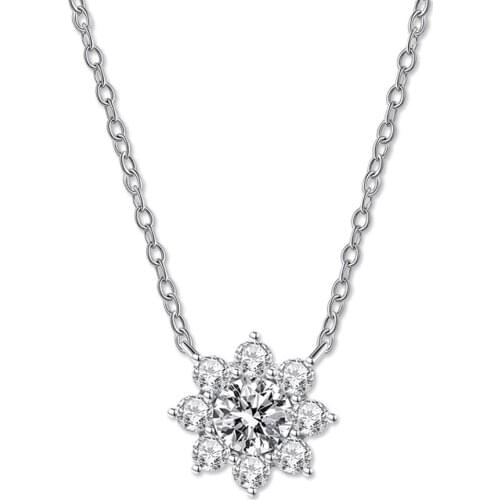 925 Sterling Silver Charms Flower Simulated Moissanite Cubic Zirconiat Pendant Necklaces Women Jewelry Gift