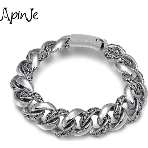 Apinje Vintage 925 Sterling Silver Bracelet for Men Heavy Bracelet Gothic Jewelry