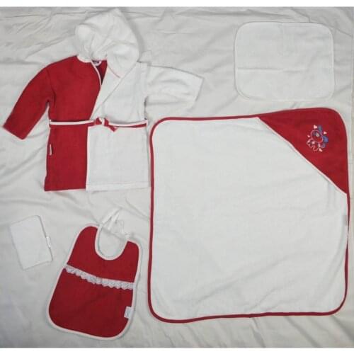 Bebek Beyaz Kundak Bornoz Kese Önlük Havlu Seti 5 Parça