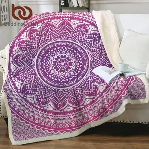 BeddingOutlet Pink Mandala Sherpa Blanket for Woman Velvet Plush Bohemia Floral Throw Blanket for Bed Sofa Bedding 150x200