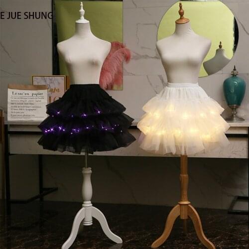 E JUE SHUNG Shinny Organza Lolita Petticoat Tiered Underskirt Cosplay Petticoat Ballet Rockabilly Crinoline
