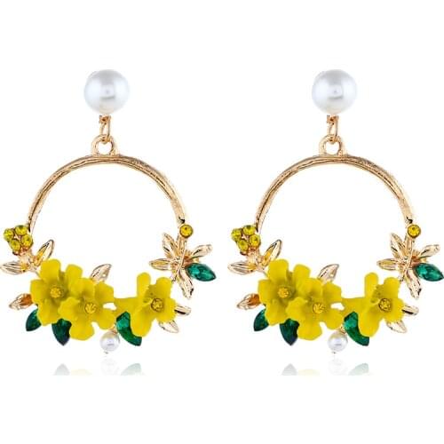 Bohemia Statement geometric flower Crystal Big circle earringsfor Women Wedding Long Fringed Earrings Jewelry Gift