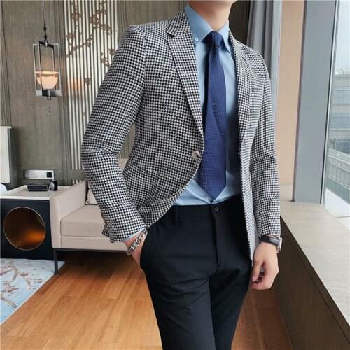 British Style Autumn Winter Business Casual Vintage Blazer Jacket Men Clothing 2020 Slim Fit Formal Wear Two Buttons Coats 3XL-M