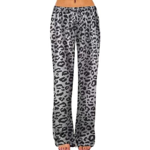 Fashion Women Leopard Pattern Plaid Print Wide Legs High Waist Trousers Loose Long Pants Casual Summer Autumn Outwear Vintage