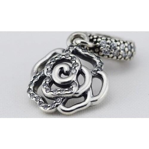 100% 925 Sterling Silver Clear CZ Rose Necklace Beads Fits Women Charms Bracelets Original Silver 925 Jewelry Berloque
