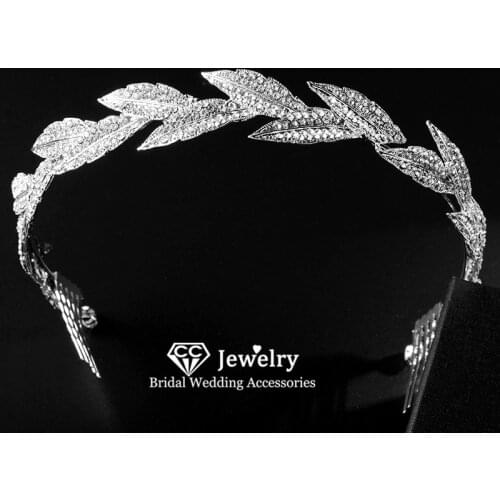 CC Crown for Bridal Women Hair Accessory Women Hairband Engagement Jewelry Leaf Shape Headdress Princess Tiaras and Crowns HS91