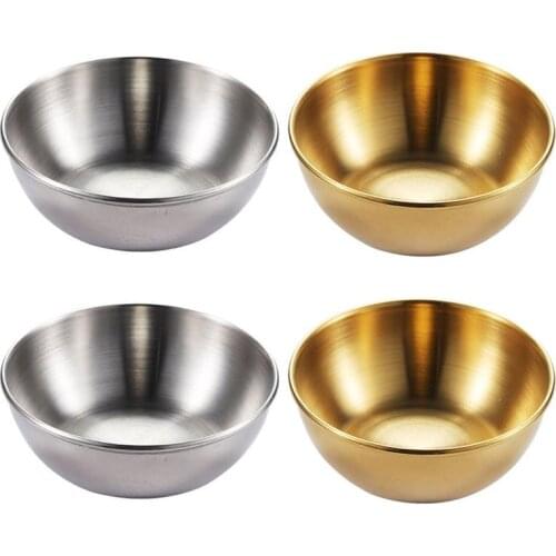 4pcs Stainless Steel Bowl Sushi Dipping Bowl Stainless Steel Sauce Dishes Set Steel Round Saucer Saucer