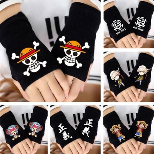 One Piece Monkey D Luffy Chopper Law Straw Winter Warm Half Finger Glove Cosplay Accessories Men Women Japanese Anime Cartoon