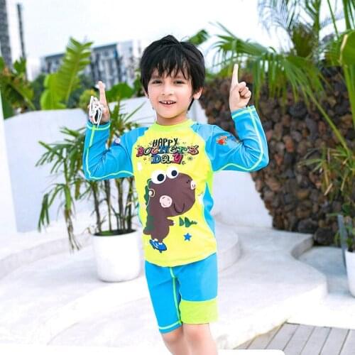 Boys Kids Two Piece Rash Guard Swimsuits Kids Long Sleeve Sunsuit Swimwear Sets Bathing Suits