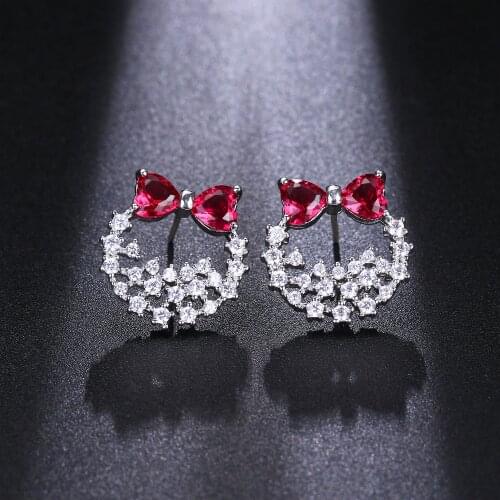 Emmaya Clear Personality Round Bowknot Stud Shiny Cubic Zirconia Earrings for Women Crystal Earrings Girl Luxury Wedding Jewelry