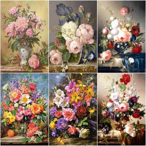GATYZTORY Oil Pictures By Number Flower In A Vase On Canvas HandPainted Kits Drawing Canvas DIY Home Decoration Gift