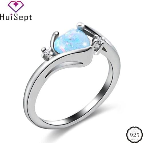 HuiSept Elegant 925 Silver Ring Heart-shape Opal Zircon Gemstones Jewelry Ornaments Rings for Women Wedding Party Gift Wholesale