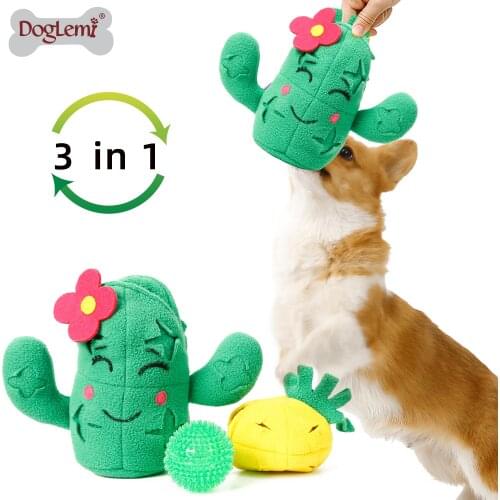 Dog toys 3 in 1 Cactus with Pineapple Ball Designer Dog Toys IQ Training Snuffle Pet Plush Toys