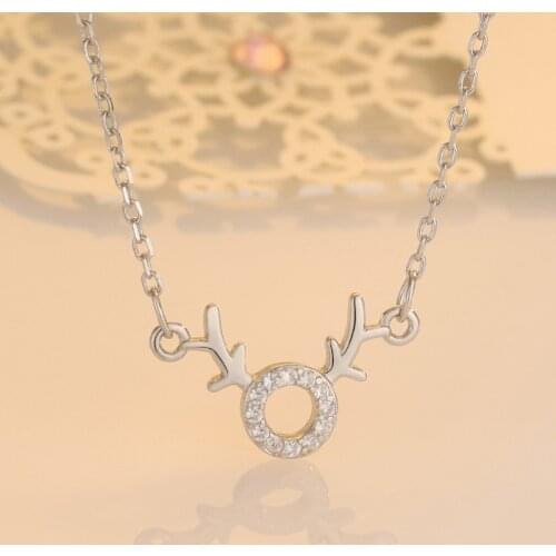 Korean Fashion Trendy Statement Animal Antlers Pave Cubic Stones Wedding Pendant Necklaces For Female Girls 925 Real Silver Gift