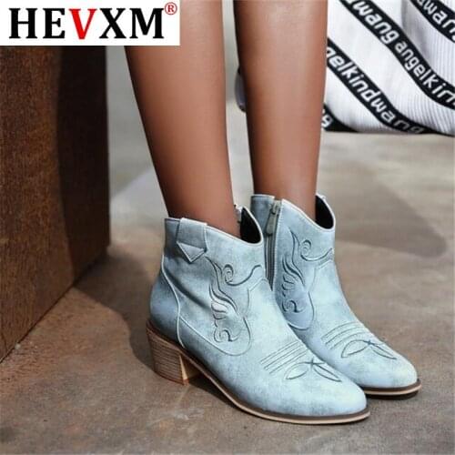 Pointed Toe Western Cowgirl Boots Cowboy Boots Shoes Women Ankle Boots Cossacks Femal Shoes Chelsea Botas Mujer 35-43