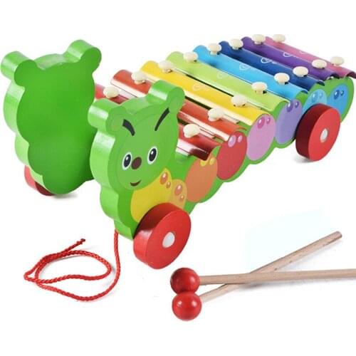 Colorful Musical Instrument Baby Wooden Toy Child Early Education Music Teaching Aid Animal Hand Knocking Piano Drag Toy Car