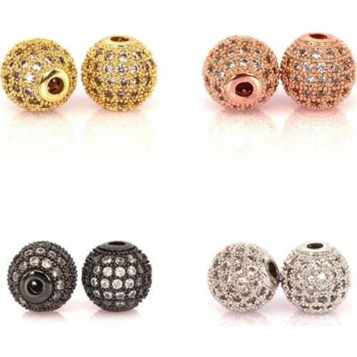 Round ball bead Micro Paved Beads Clear Cubic Zircon CZ beads Unisex Bracelet Charms Spacers Hand Chain Anklet