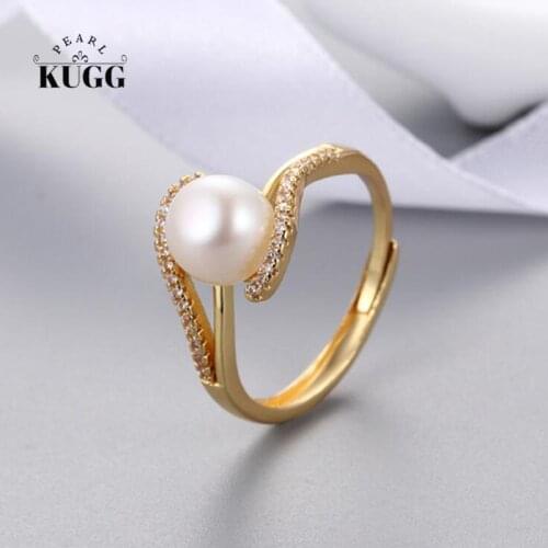KUGG PEARL 14K Gold Filled Handmade Rings Natural Freshwater White Pearl oorbellen Rings Engagement Jewelry Customize Band